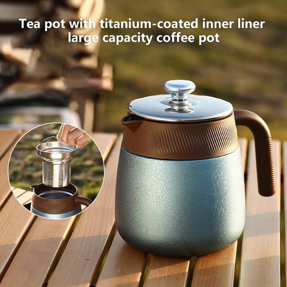 French Press Coffee Maker - Stainless Steel Titanium-Coated Teapot Titanium-Coated Liner