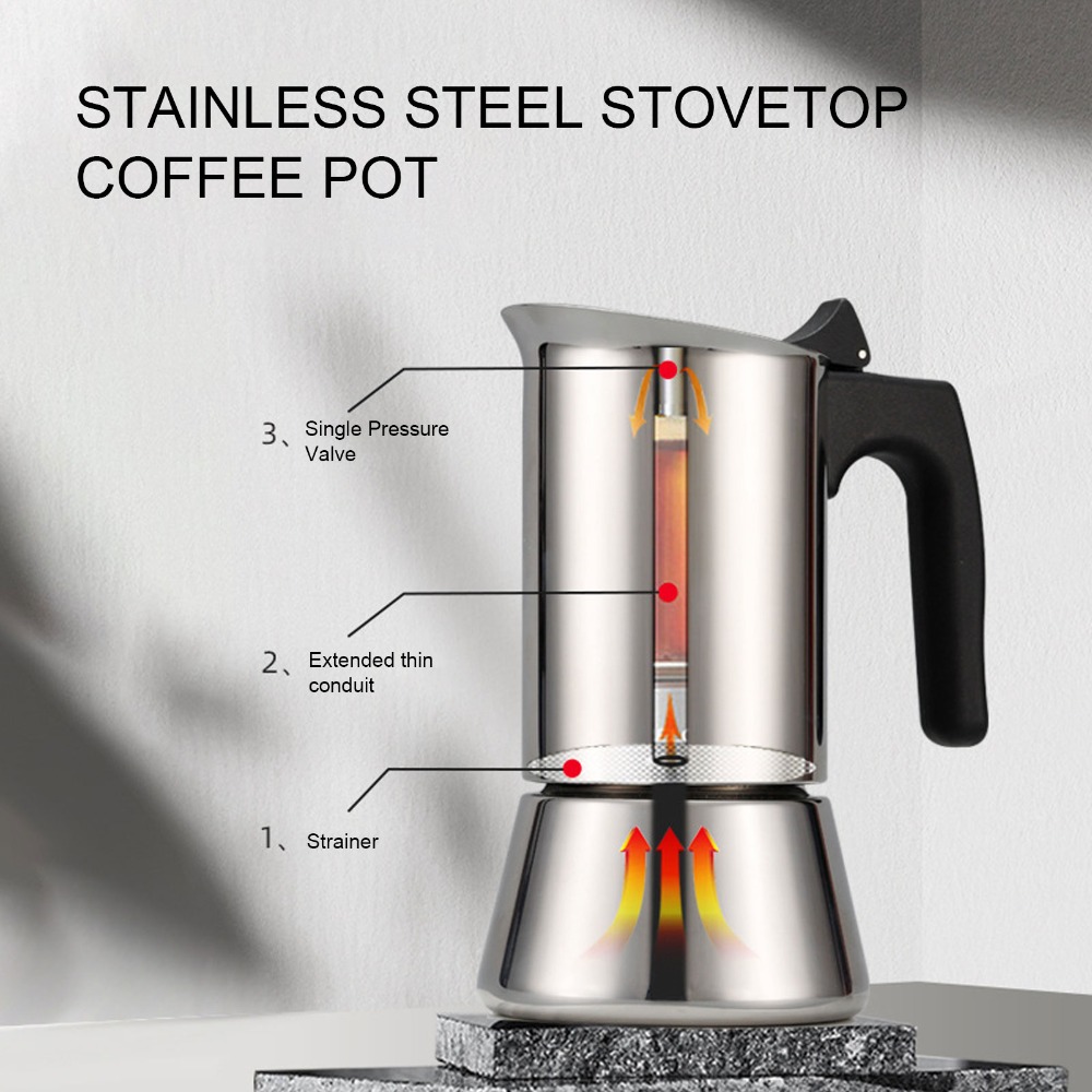 French Press Coffee Maker - Stainless Steel Moka Pot Large Capacity